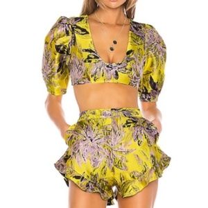 Camila Coelho yellow floral short and top set